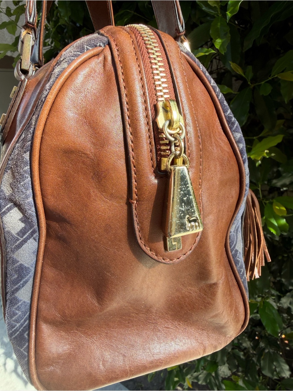 L.A.M.B Blue suede & brown leather satchel - Picture 7 of 10